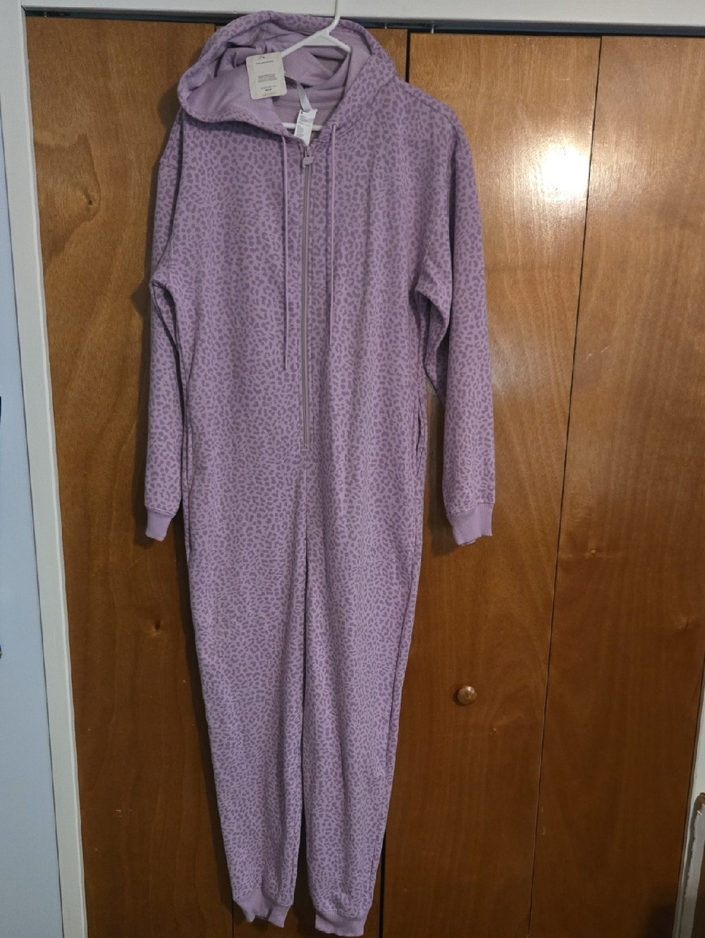 Fabletics Lavender Leopard Zip Onesie